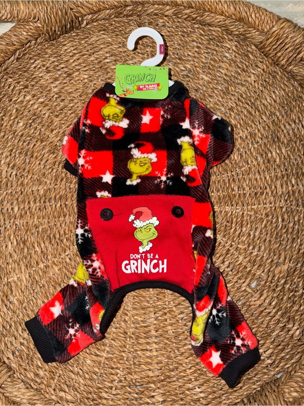 The Grinch Holiday Plaid Dog Onesie - Red & Black